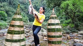 Setup Fish Trap In River Upstream | Catching Tons Of Fish In Simple Bamboo Trap | Farmer Life