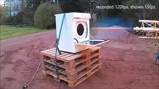 Washing machine vs. Air cannon (concrete projectile)