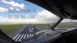 Landing runway 36C at Schiphol Amsterdam airport (AMS EHAM)