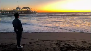 Sea, Waves, Beach, and Dimash... Perfect sunset!😍❤️ @DimashQudaibergen_official#santamonicabeach