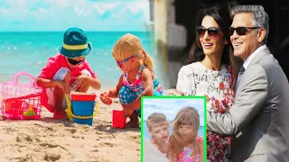 George and Amal Clooney enjoy Summer With Twins Ella and Alexander, 5 years old in Positano Beach