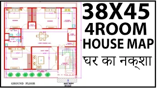 38'-0"x45'-0" House Map | 4 Room With Car Parking Home Plan | Gopal Architecture
