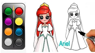 How to Draw Little Ariel in Pink Human Princess Dress, Girl in cute dress frock,Jassu Kids Art