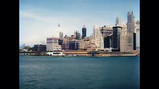 Stunning views of New York's Skyline from the river Hudson in the 1930s in color!  (A.I. enhanced)