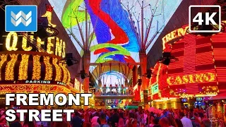 [4K] Fremont Street at Night in Downtown Las Vegas USA - Walking Tour & Travel Guide