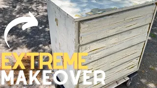 STRIPPING PAINT & fixing CIGARETTE odour || CRAZY curbside dresser makeover!!