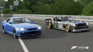 Forza 7 Drag race: Nissan Skyline GTR R34 (Maxed out) vs Ford Hoonicorn Mustang V2