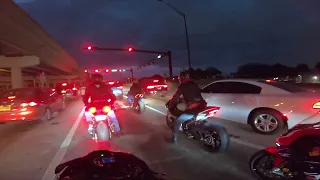 Motorcycle Group Night Ride in Miami Florida