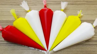 Making Crunchy Slime with Piping Bags - Mixing Yellow, Red and White - Satisfying