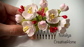 МК 🌸 Цвіт яблуні / Фоаміран/ гребінь/ Foam flowers