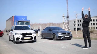 Mercedes-Benz AMG E63S vs BMW X5M vs Mitsubishi Evolution 9