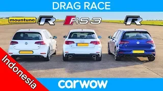 Audi RS3 vs VW Golf R... vs Golf R dengan modifikasi Rp21 juta – DRAG RACE, ROLLING RACE DAN TES REM