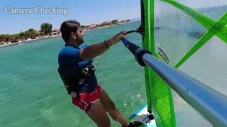 Windsurf planing practise - Trying to put my back foot in footstrap