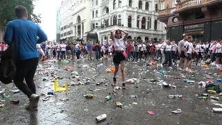 Leicester Square TRASHED by England fans smashing bottles and windows