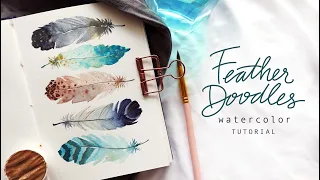 Easy Feather Doodles with Watercolors