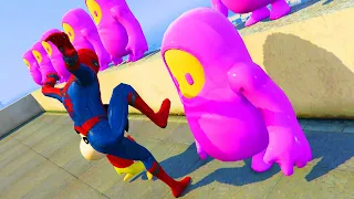 spiderman vs cartoons funny jump fail moments gta 5 ragdolls