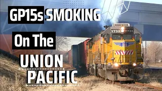 GP15s Smoking on The Union Pacific's -Roots Blown EMDs, Job 75, and rough track-