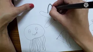 Sea creatures | Easy water animals drawing- Fish, crab, starfish, octopus