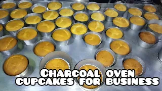 Baking commercial cupcakes with charcoal oven !150+ cupcakes baking process