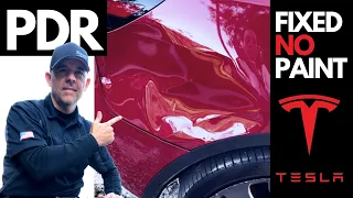 NEW TESLA REPAIR DONE WITHOUT REPAINTING - PAINTLESS