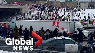 Trucker convoy rolls through Greater Toronto Area on its way to Canada's capital | FULL