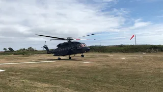 Sikorsky S-92A G-LAWX taking off from Tresco Island UK