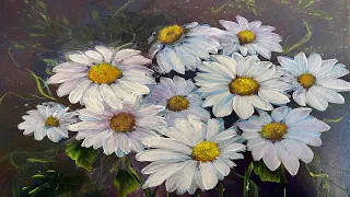 Белые ромашки акрилом. White daisies in acrylic.