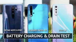 Redmi Note 8 Pro / Huawei Nova 5T / Vivo S1 BATTERY CHARGING & DRAIN TEST