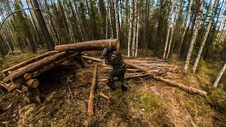 Хижина у реки. Продолжаю возводить стены. Пробрался на квадроцикле!