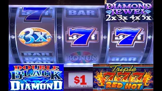 CASINO SLOTS: DOUBLE BLACK DIAMOND + TRIPLE RED HOT 777 + DIAMOND JEWEL 2X 3X 4X 5X SLOT PLAY!