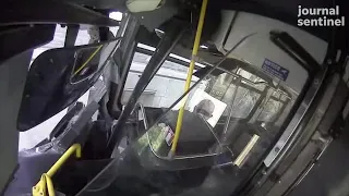Multiple bus cam video views show footage of crash into Marquette building