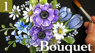 Flower bouquet acrylic painting tutorial | Anemone bouquet part one