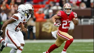 49ers running back Christian McCaffrey ruled out early in loss to Browns with oblique injury.