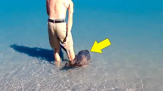 Man Enters The Water – When Something Grabs His Foot, He SCREAMS!