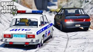 ЗИМНЯЯ ПОГОНЯ В GTA 5 - УГОНЯЮ НА ВАЗ 2115 ПО ГОРАМ! УШЕЛ ОТ КОПОВ НА ЖИГУЛИ ВАЗ 2115! ⚡ГАРВИН