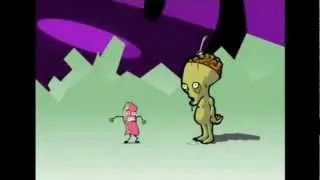 ZOMBIE WITH SPOON IN BRAIN AND DANCING BACON THING ON A STRANGE PLANET