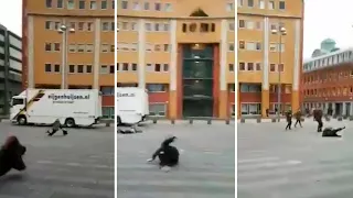 Powerful winds sweep people off their feet in the Netherlands