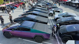 Tesla CyberTruck parade at Petersen Museum in Los Angeles