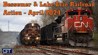 Bessemer & Lake Erie Railroad Action April 2024 - First Train Caught Pulling in Siding at MD South