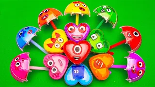 Cleaning Pinkfong Numberblocks in Umbrella, Heart Shapes... CLAY Coloring! Satisfying ASMR Videos