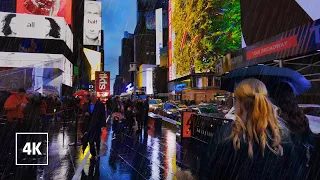 4K NEW YORK CITY Rainy Walking Tour of Times Square ☔ Manhattan, NYC walk