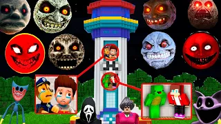 Scary LUNAR MOONS and Scary MONSTERS vs Paw Patrol Security House JJ and Mikey Maizen Poppy Playtime