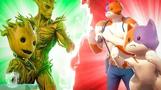 GROOT & BABY GROOT vs. KIT & MEOWSCLES! (Fortnite Family Feud)