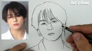 VERY EASY , real time drawing jung kook BTS kpop boyband from south korea