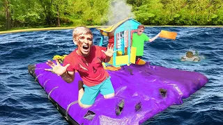 SURVIVING LAST TO LEAVE BACKYARD WATERPARK with POND MONSTER!! (Winner Gets $10,000)