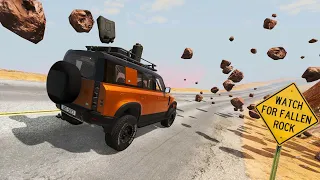 BeamNG.Drive - Vehicles vs Rockslide #1 (500 Rocks)