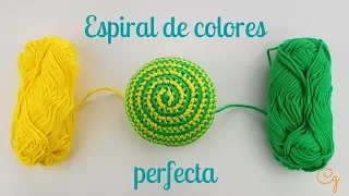 Espiral de ganchilllo con dos colores o más para hacer rayas perfectas