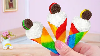 Rainbow Ice Cream 🌈 Fresh Miniature Fruit Ice Cream with Oreo Cake Recipe | Mini Cakes Making