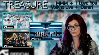 TREASURE: First time reacting to MMM. DARARI, I LOVE YOU and VOLKNO live