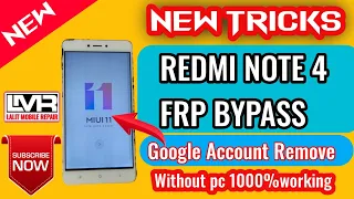 Redmi Note 4 Frp bypass !! without pc 1000%working || Xiaomi Note 4 Google Account remove New triks